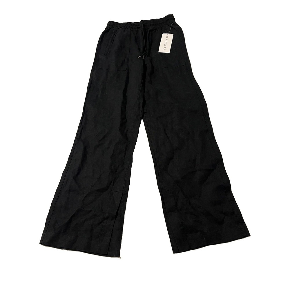 NWT Athleta Black Retreat Linen Ankle Pant W/Drawstring Womens Size Small